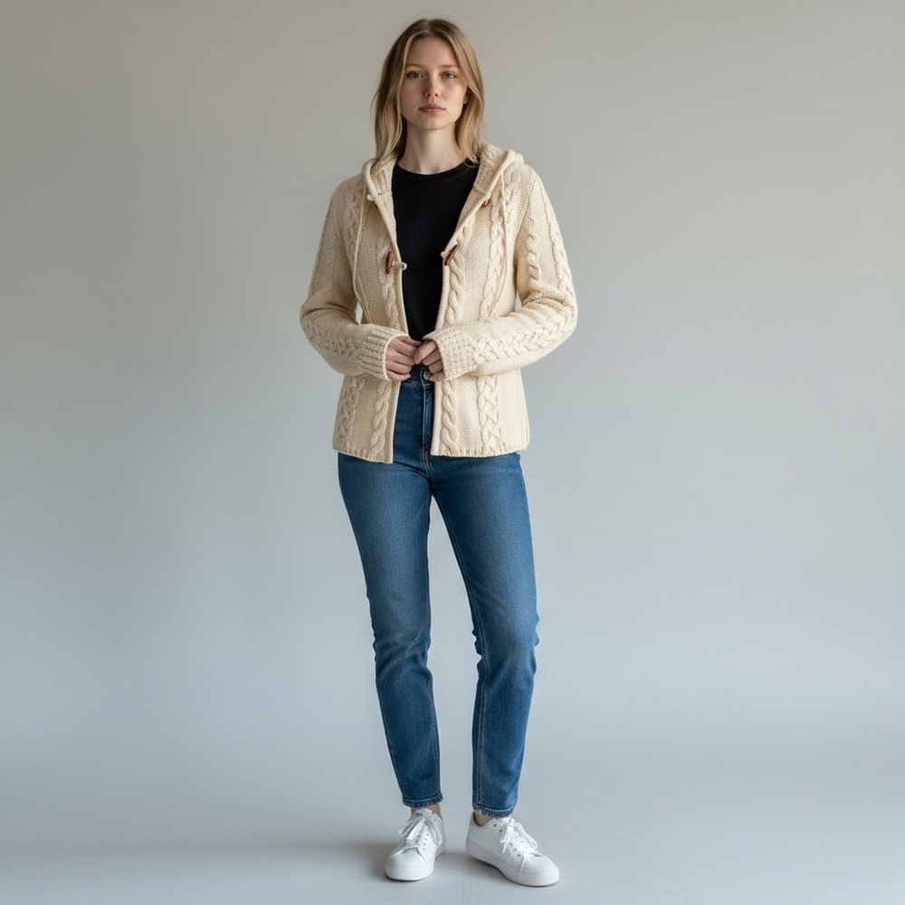Banana Republic Lambs Wool Cream Cable Knit Women's Sweater